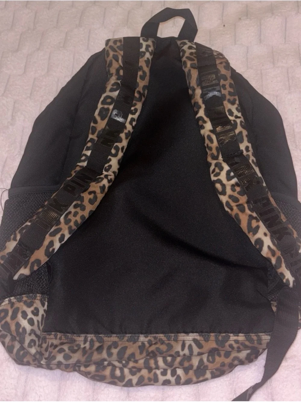 PINK Victoria's Secret Black Backpack with Leopard Print Base